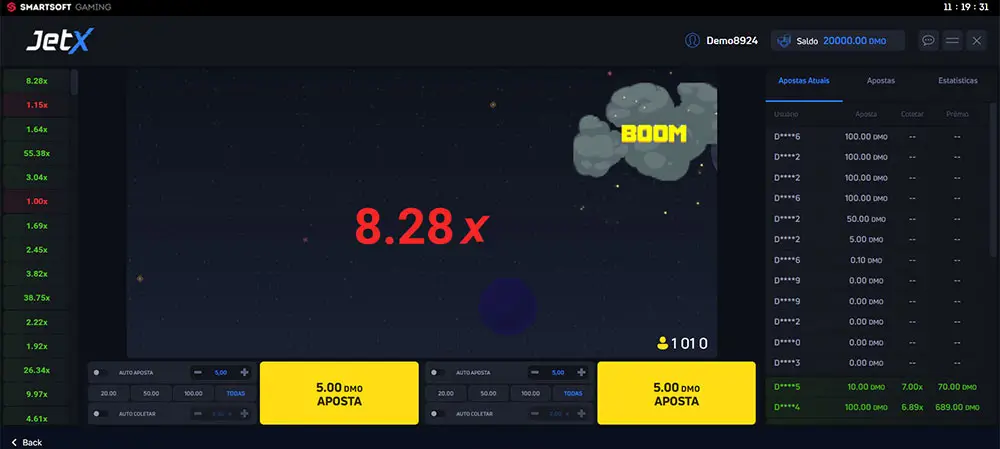 Rodada do jogo Jet-X